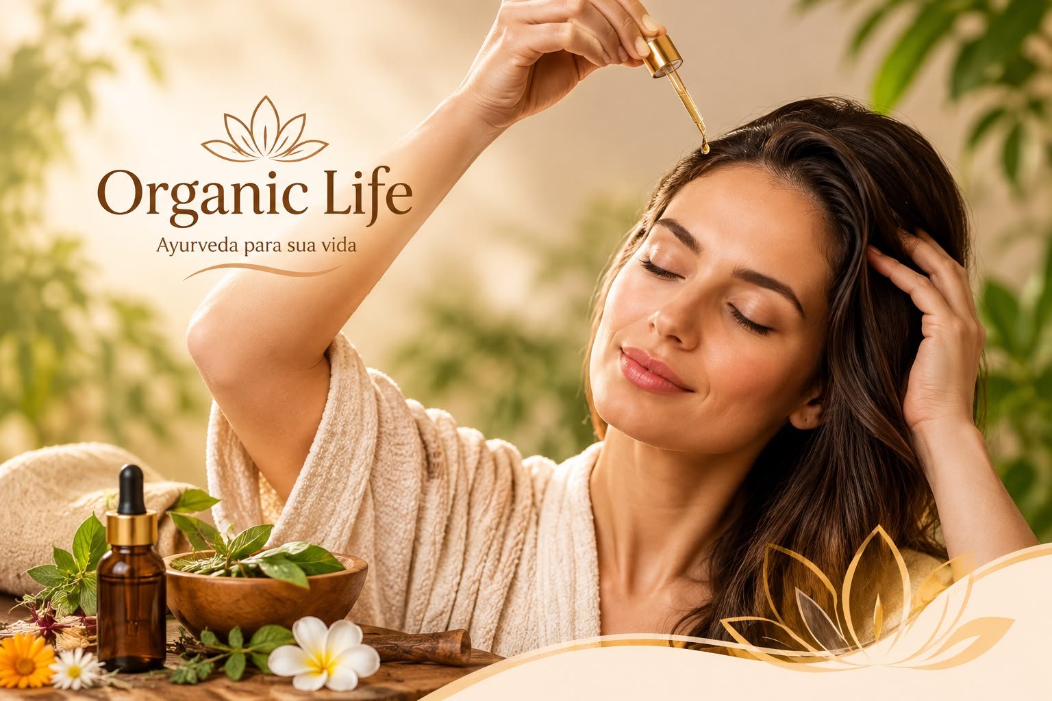 Ritual de autocuidado Organic Life, aplicação de óleo ayurvédico